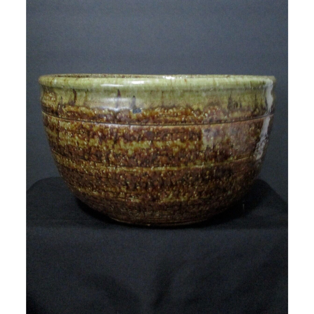Vintage 1970 Signed Grog Pottery Grit Textured 8" W 4.75" H Glazed Bowl *Rare*